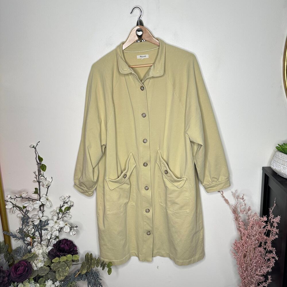 MADEWELL Structured Terry Longline Coat Pale Lichen Yellow Tan Sz M $128 {3P49} - Picture 2 of 6